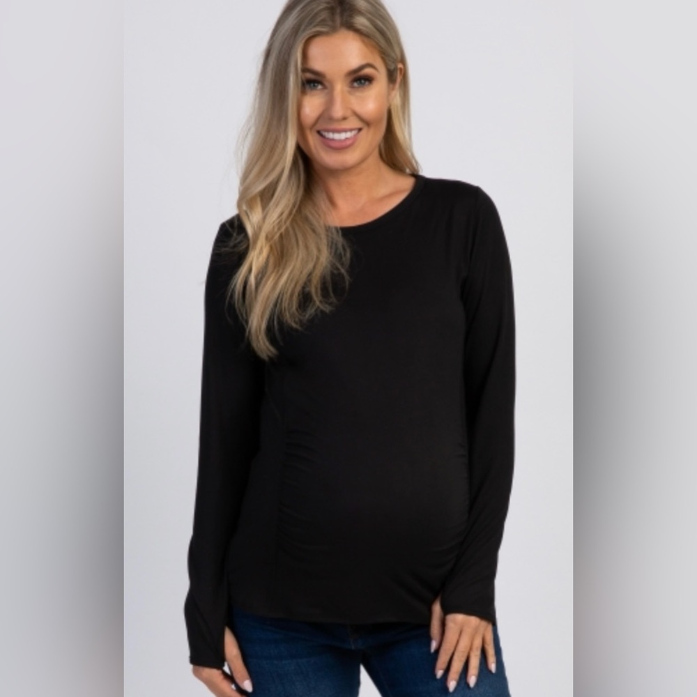 Pinkblush Black Ruched Long Sleeve Maternity Top Size Medium